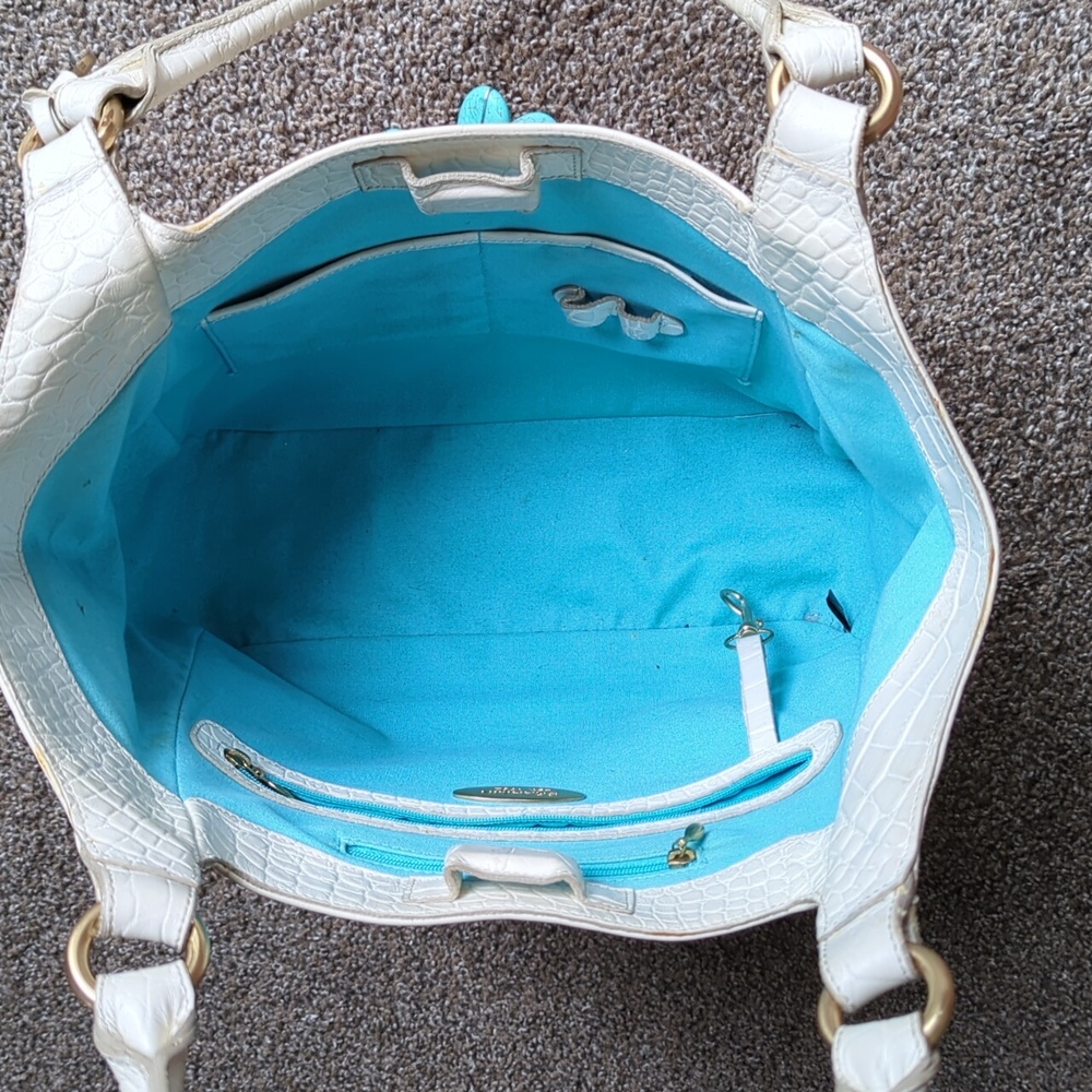 Vintage Brahmin White Leather With Stone Floral Bag - Picture 5 of 16